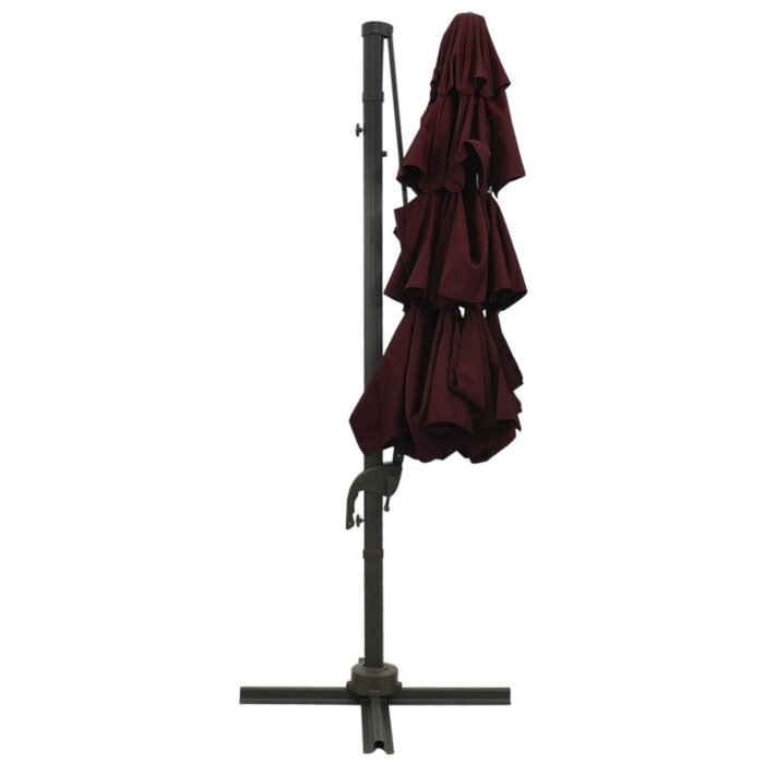 Parasol de jardin à 4 niveaux mât en aluminium rouge bordeaux – Image 4