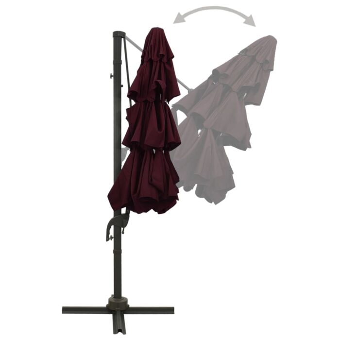 Parasol de jardin à 4 niveaux mât en aluminium rouge bordeaux – Image 5