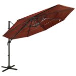 Parasol de jardin à 4 niveaux avec mât en aluminium terre cuite