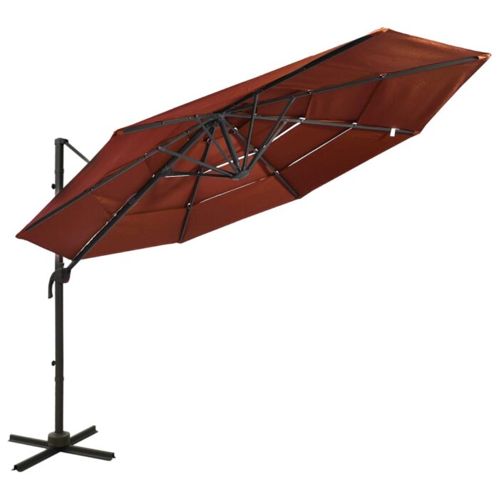 Parasol de jardin à 4 niveaux avec mât en aluminium terre cuite – Image 1