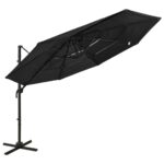 Parasol de jardin à 4 niveaux avec mât en aluminium noir 3x3 m