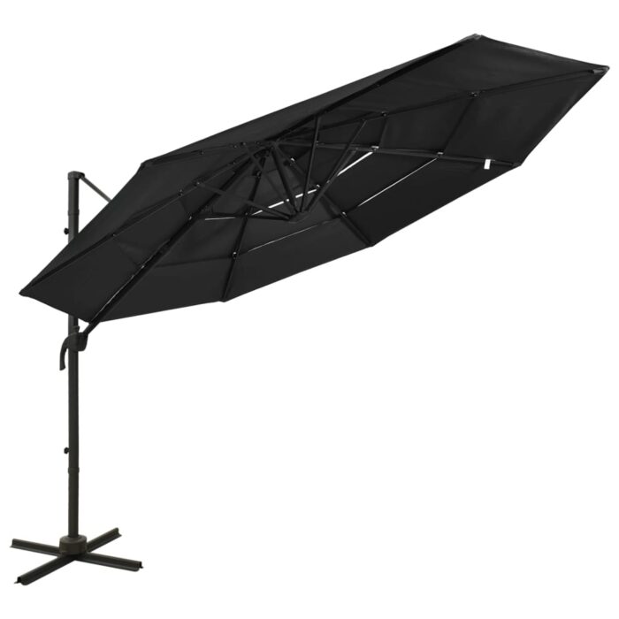 Parasol de jardin à 4 niveaux avec mât en aluminium noir 3x3 m – Image 1