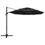 Parasol de jardin à 4 niveaux avec mât en aluminium noir 3x3 m – Image 2