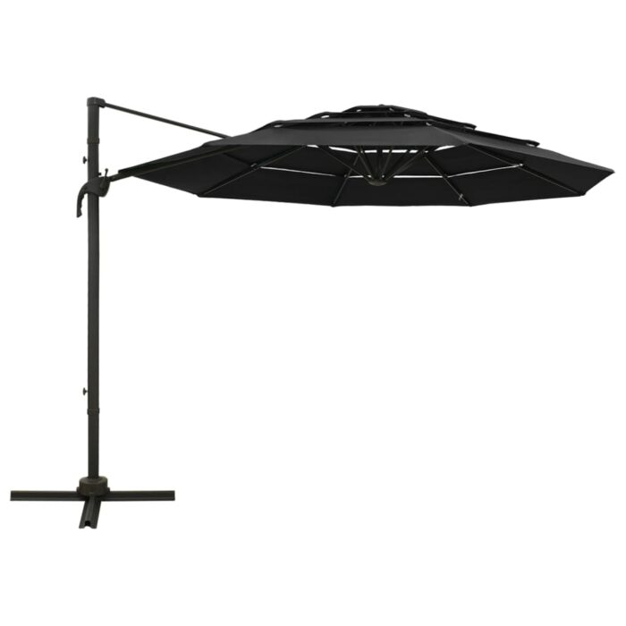 Parasol de jardin à 4 niveaux avec mât en aluminium noir 3x3 m – Image 2