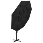Parasol de jardin à 4 niveaux avec mât en aluminium noir 3x3 m – Image 3