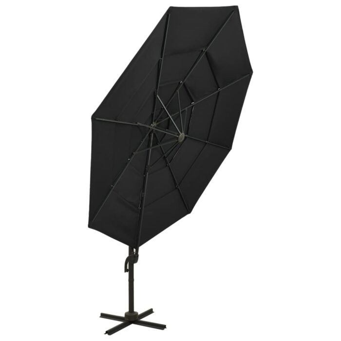 Parasol de jardin à 4 niveaux avec mât en aluminium noir 3x3 m – Image 3