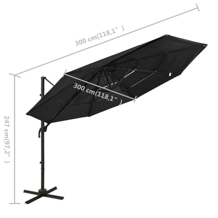Parasol de jardin à 4 niveaux avec mât en aluminium noir 3x3 m – Image 7
