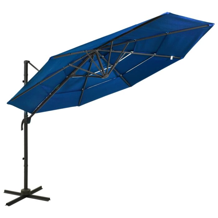 Parasol de jardin à 4 niveaux avec mât en aluminium bleu azuré – Image 1