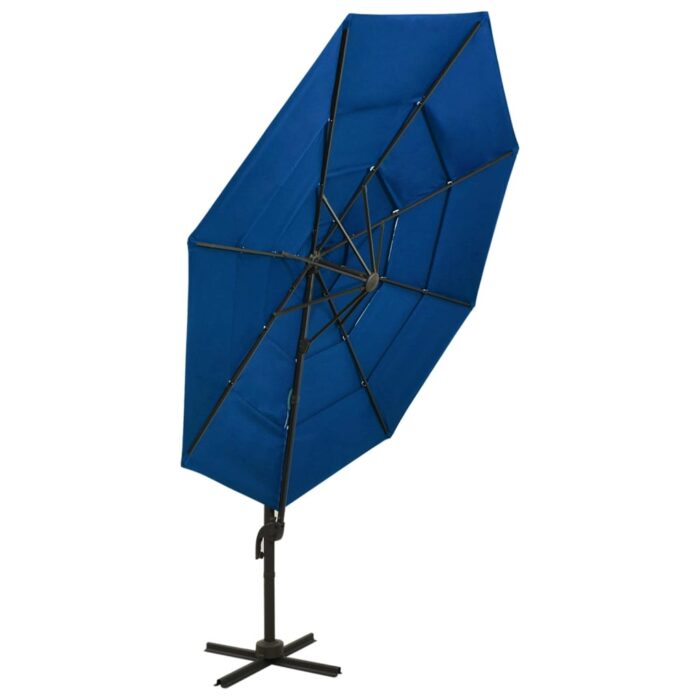 Parasol de jardin à 4 niveaux avec mât en aluminium bleu azuré – Image 3
