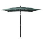 Parasol de jardin à 3 niveaux avec mât en aluminium vert