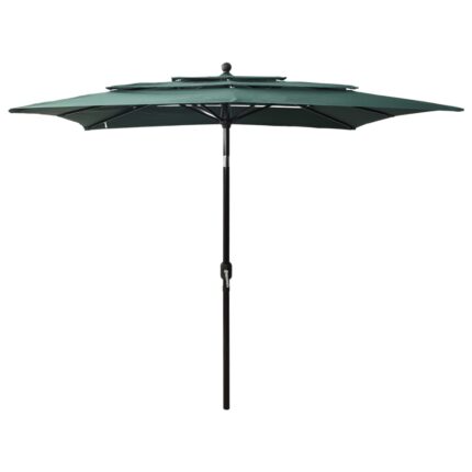 Parasol de jardin à 3 niveaux avec mât en aluminium vert