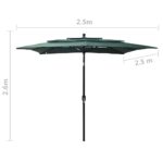 Parasol de jardin à 3 niveaux avec mât en aluminium vert – Image 7