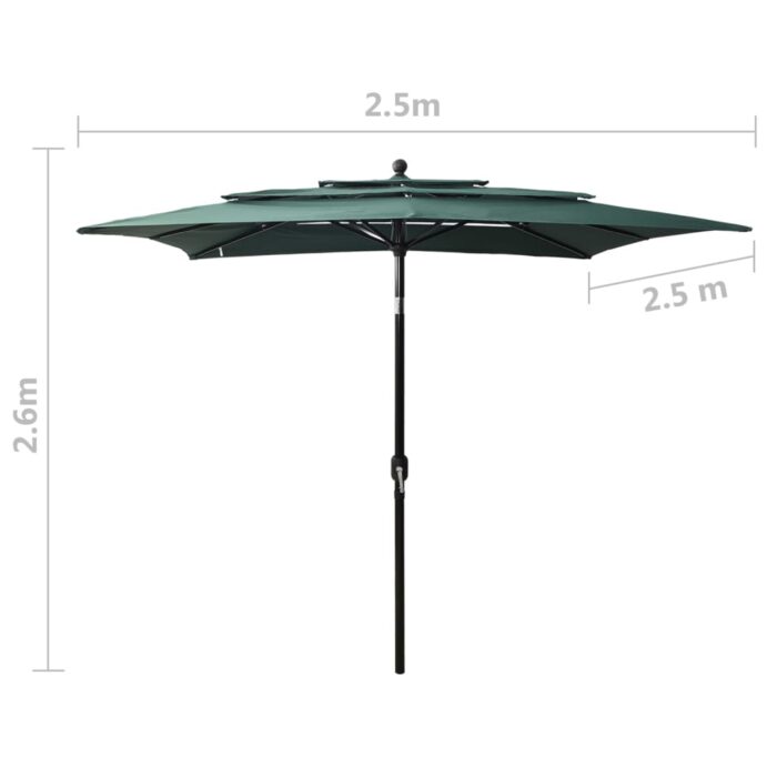 Parasol de jardin à 3 niveaux avec mât en aluminium vert – Image 7