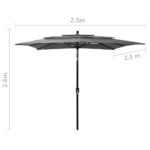 Parasol de jardin à 3 niveaux avec mât en aluminium anthracite – Image 7