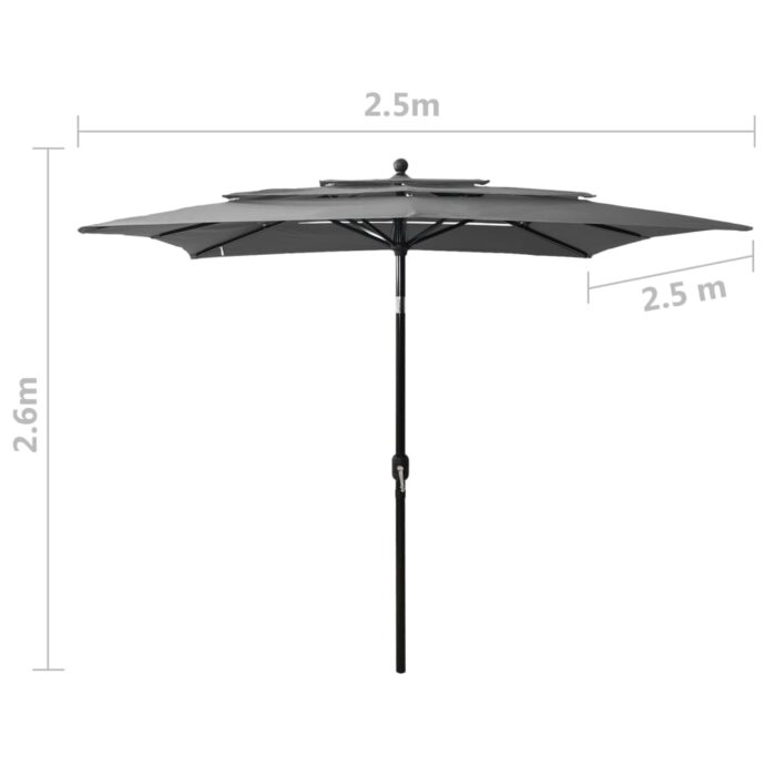 Parasol de jardin à 3 niveaux avec mât en aluminium anthracite – Image 7