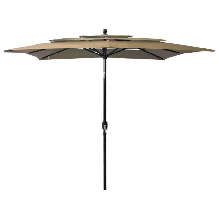 Parasol de jardin à 3 niveaux avec mât en aluminium taupe – Image 1