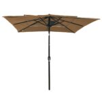 Parasol de jardin à 3 niveaux avec mât en aluminium taupe – Image 2