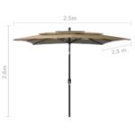 Parasol de jardin à 3 niveaux avec mât en aluminium taupe – Image 7