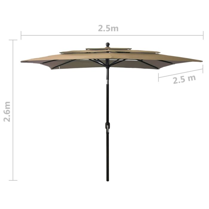 Parasol de jardin à 3 niveaux avec mât en aluminium taupe – Image 7