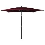 Parasol de jardin à 3 niveaux mât en aluminium rouge bordeaux