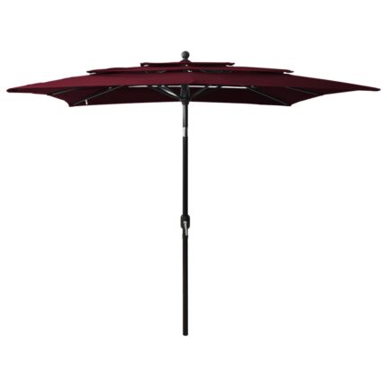 Parasol de jardin à 3 niveaux mât en aluminium rouge bordeaux