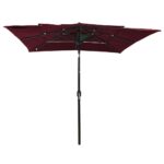 Parasol de jardin à 3 niveaux mât en aluminium rouge bordeaux – Image 2