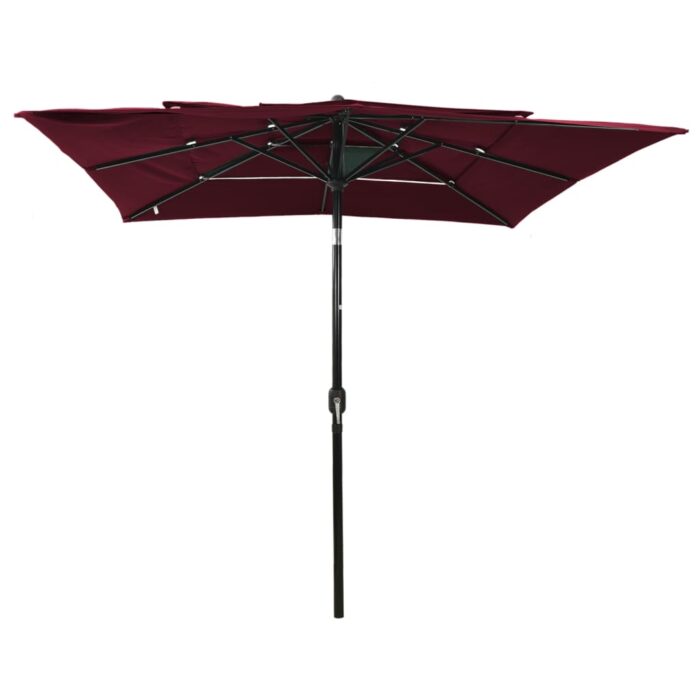 Parasol de jardin à 3 niveaux mât en aluminium rouge bordeaux – Image 2