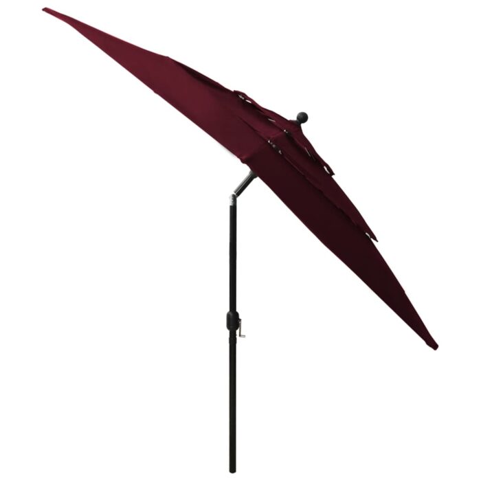 Parasol de jardin à 3 niveaux mât en aluminium rouge bordeaux – Image 4