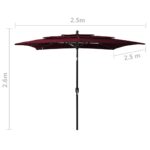 Parasol de jardin à 3 niveaux mât en aluminium rouge bordeaux – Image 7