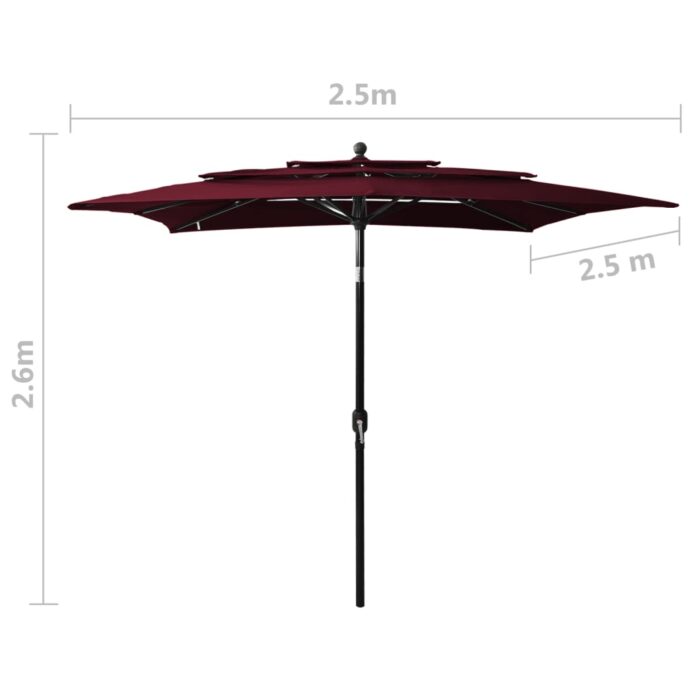 Parasol de jardin à 3 niveaux mât en aluminium rouge bordeaux – Image 7