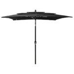 Parasol de jardin à 3 niveaux avec mât en aluminium noir