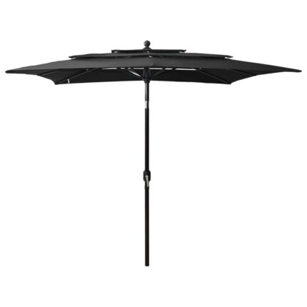 Parasol de jardin à 3 niveaux avec mât en aluminium noir