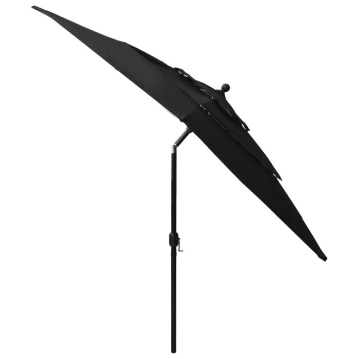 Parasol de jardin à 3 niveaux avec mât en aluminium noir – Image 4