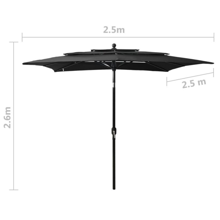 Parasol de jardin à 3 niveaux avec mât en aluminium noir – Image 7