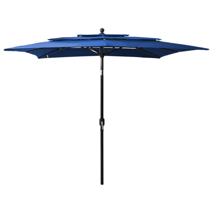Parasol de jardin à 3 niveaux avec mât en aluminium bleu azuré – Image 1