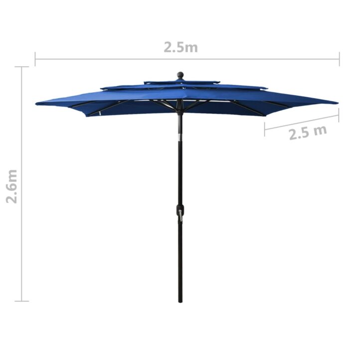 Parasol de jardin à 3 niveaux avec mât en aluminium bleu azuré – Image 7