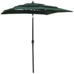 Parasol de jardin à 3 niveaux avec mât en aluminium vert 2x2 m