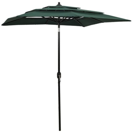 Parasol de jardin à 3 niveaux avec mât en aluminium vert 2x2 m