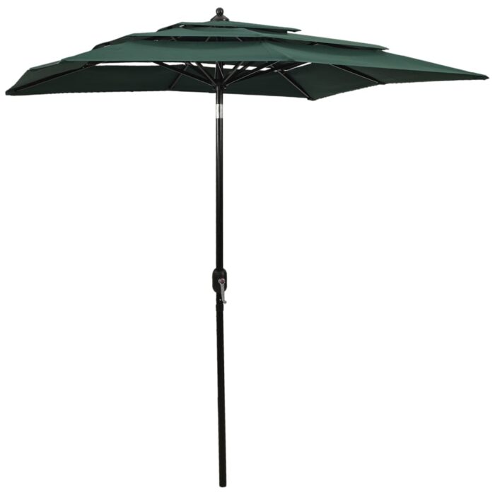 Parasol de jardin à 3 niveaux avec mât en aluminium vert 2x2 m – Image 1