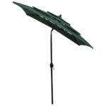Parasol de jardin à 3 niveaux avec mât en aluminium vert 2x2 m – Image 3