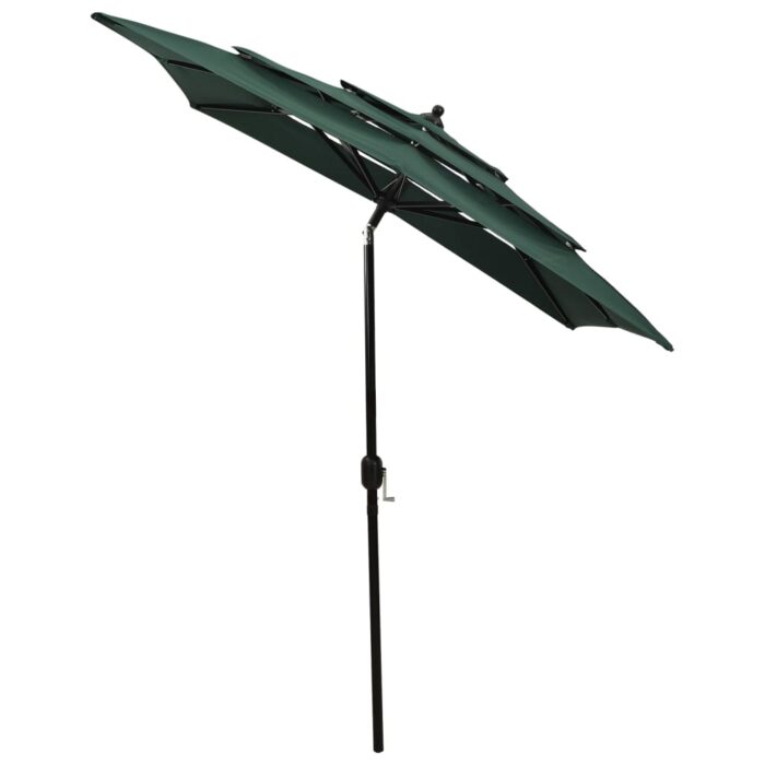 Parasol de jardin à 3 niveaux avec mât en aluminium vert 2x2 m – Image 3