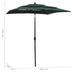 Parasol de jardin à 3 niveaux avec mât en aluminium vert 2x2 m – Image 5