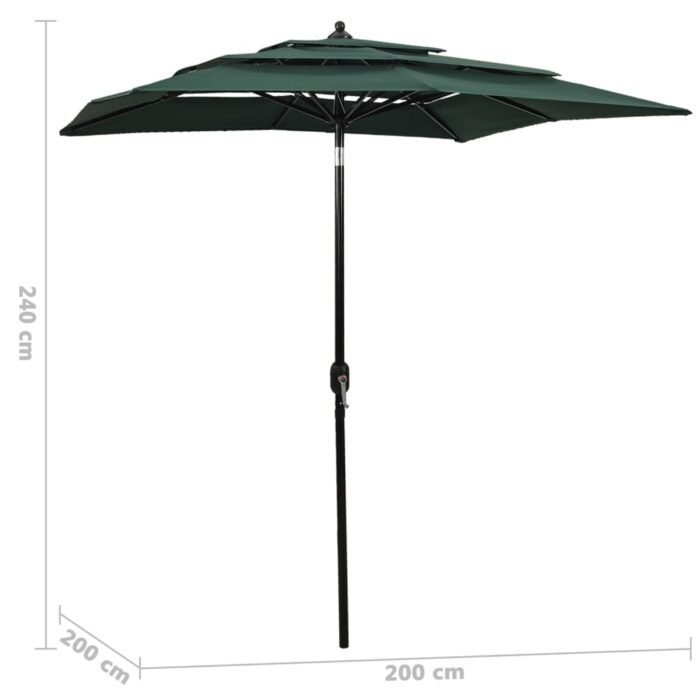 Parasol de jardin à 3 niveaux avec mât en aluminium vert 2x2 m – Image 5