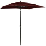 Parasol de jardin à 3 niveaux mât en aluminium rouge bordeaux