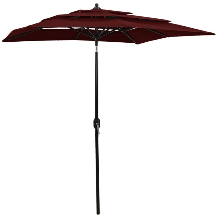 Parasol de jardin à 3 niveaux mât en aluminium rouge bordeaux – Image 1