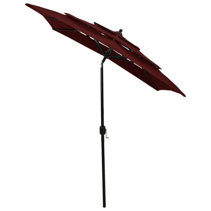 Parasol de jardin à 3 niveaux mât en aluminium rouge bordeaux – Image 2