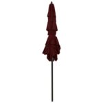 Parasol de jardin à 3 niveaux mât en aluminium rouge bordeaux – Image 3