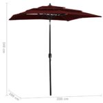 Parasol de jardin à 3 niveaux mât en aluminium rouge bordeaux – Image 5