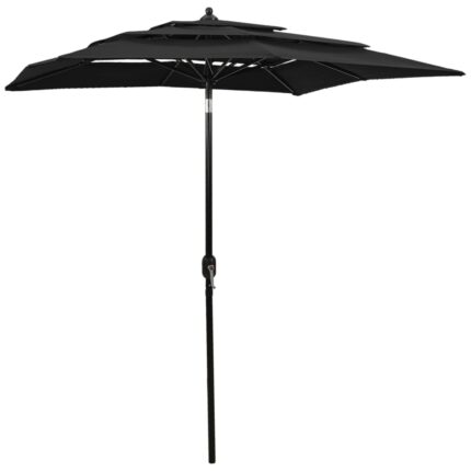 Parasol de jardin à 3 niveaux avec mât en aluminium noir 2x2 m