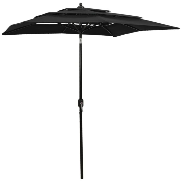 Parasol de jardin à 3 niveaux avec mât en aluminium noir 2x2 m – Image 1